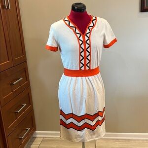 BOLD 🧡 Vintage Milly of New York Geometric Knit Fit & Flare Midi Dress Sz XS